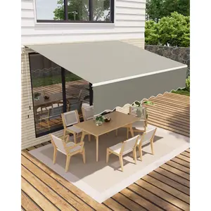8' x 10' Retractable Awnings for Patio- Outdoor Sunshade Shelter with UV Protection Fabric, Waterproof Adjustable Roll Out Awning - Gray