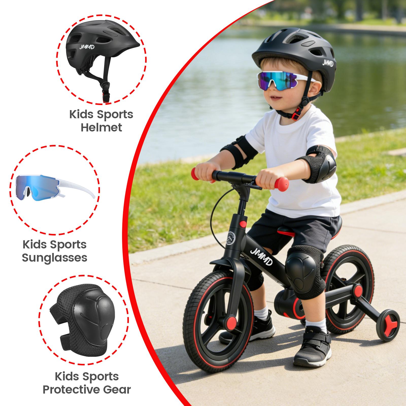【ChristmasGifts】JMMD Multi-Functional 6-in-1 Toddler Bike for 18-60M Baby Balance Bike with Training Wheels, Pedals & Push Handle | Ride-On Toy with Brakes & Kickstand | First Birthday Gift for Baby Boys & Girls