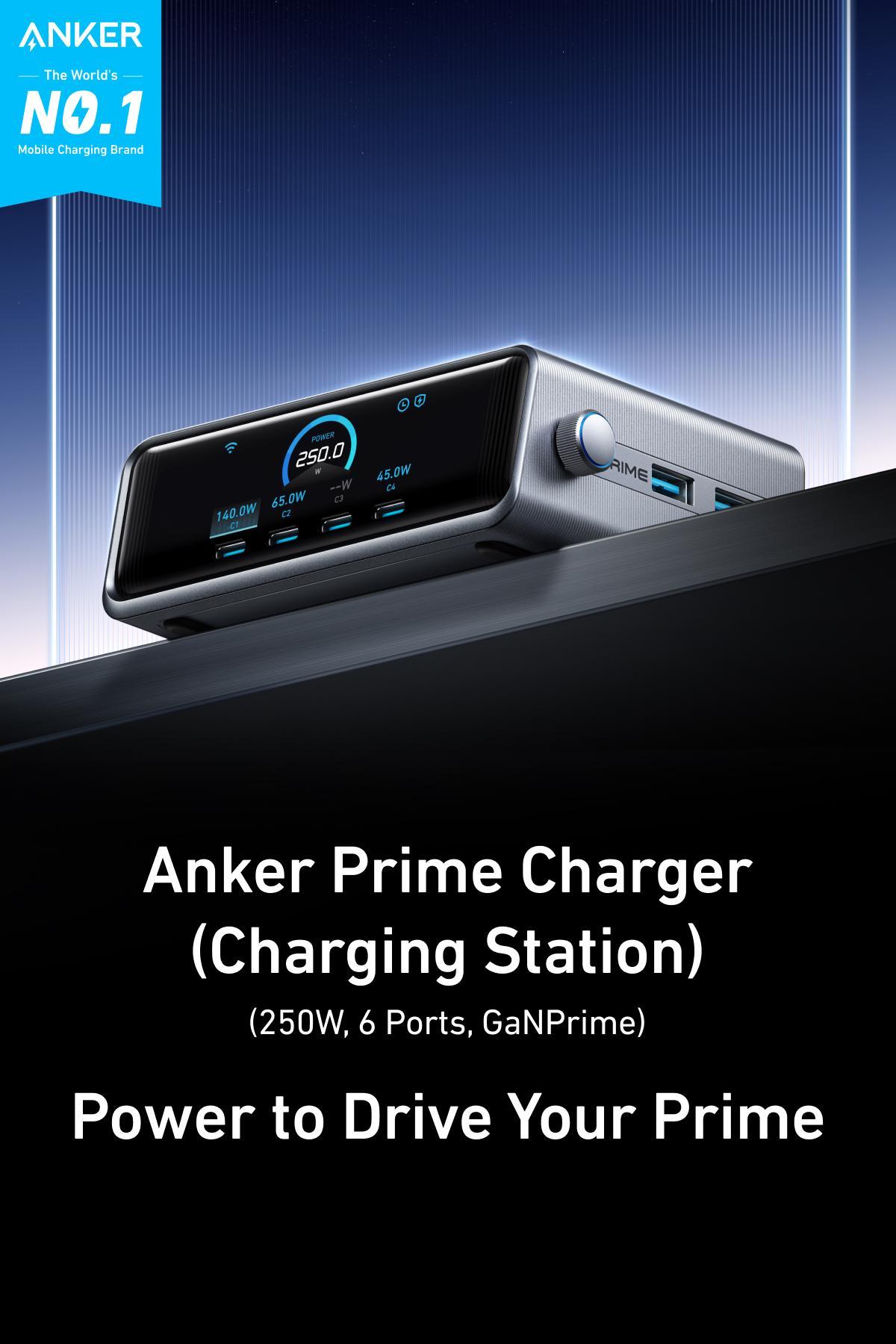 [Limited Offer] Anker Prime Charger, 250W GaN Prime USB-C Charging Station, Ultra-Fast 6 Ports, 2.26" LCD Display and Smart Control Dial (Silver)