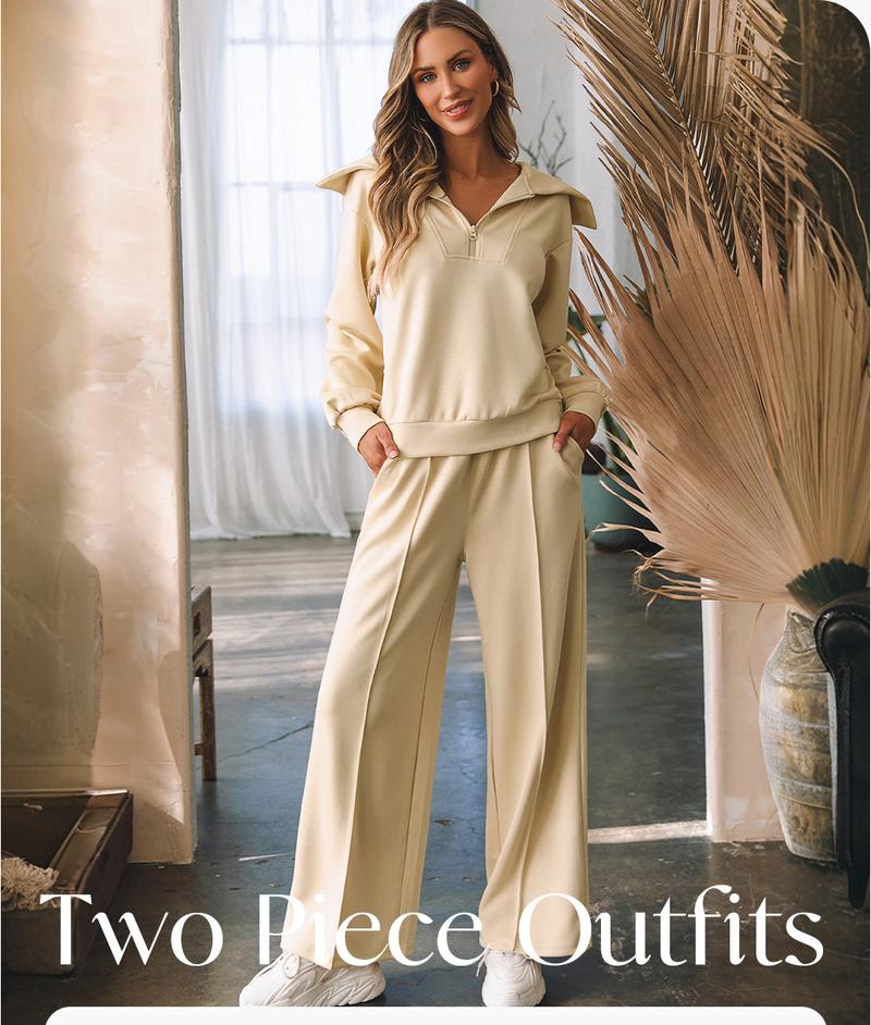 Aleumdr Women's Two-Piece Outfit Half-Zip Sweatshirt & Wide Leg Sweatpants Tracksuit for Autumn Sportswear Running Fitness Loungewear Set