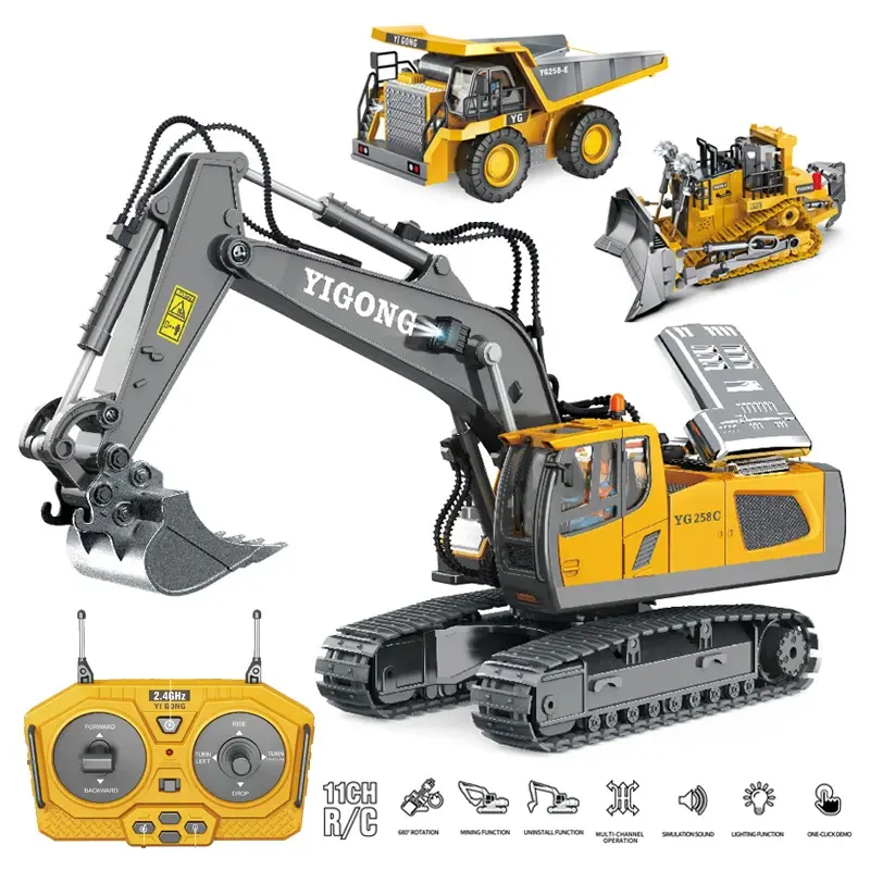 2.4G 11-Channel 1:20 RC Controlled Alloy-Plastic Engineering Vehicle Toy - Remote Control Model Excavator/Dump Truck/Bulldozer for Kids Boys Gifts, Boy Gifts
