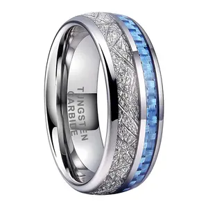 Men's 8mm Silver & Blue Tungsten Wedding Band - Scratch-Resistant, Comfort Fit, Durable Two-Tone Promise Ring Gift for Husband, Modern Stylish Design