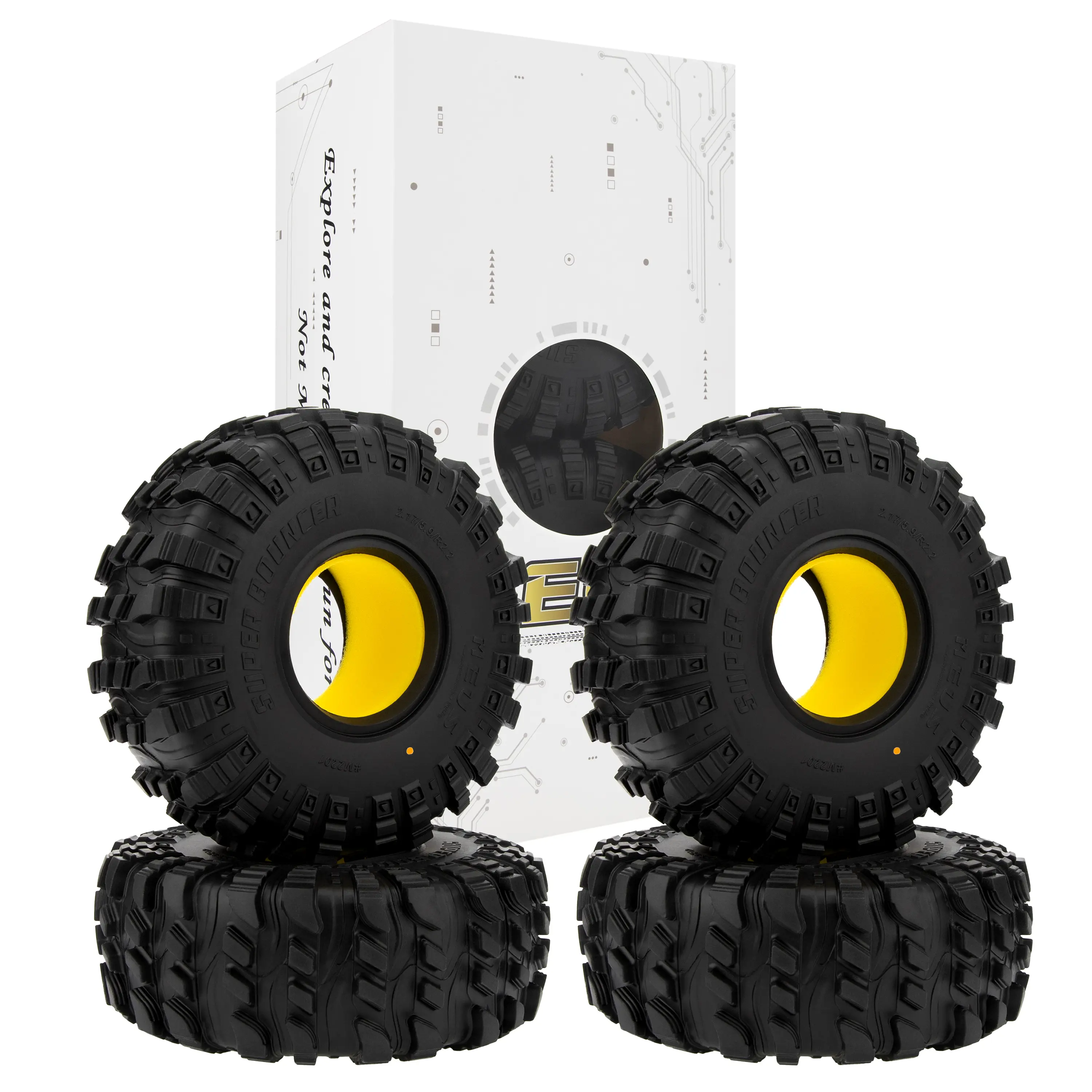 MEUS RACING 2.2 Grip Beadlock Tires - MS6 Super Bouncer Tires with Wet/Dry Traction for Axial SCX10 Pro, SCX10, TRX4, Redcat Gen8 1/10 RC Crawler Car, 2.17/5.9/R2.2, #M2201, Rubber, Rc Crawling, Excellent Traction On Off-Camber Terrain