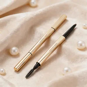 MINISO Gold Tube Refillable Slanted Blade Brow Pencil (Brown), Smudge Proof Long Wearing Makeup Tool TikTok Hot Must-Have,Waterproof/Smudge Proof/Long Lasting,Beginners/Girls/Daily Makeup