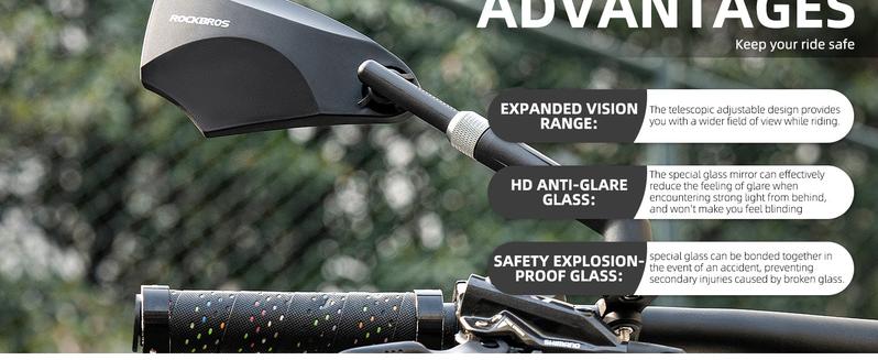 ROCKBROS 360° Adjustable Handlebar Bike Mirror with Anti-Glare Glass
