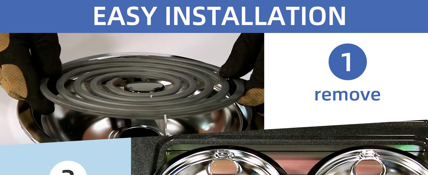 W10196406 and W10196405 Chrome Stove Burner Drip Pan Set for Whirlpool Amana Maytag Magic-Chef Kenmore Electric Range with Locking Slot, Includes 2 6-Inch and 2 8-Inch Drip Bowls