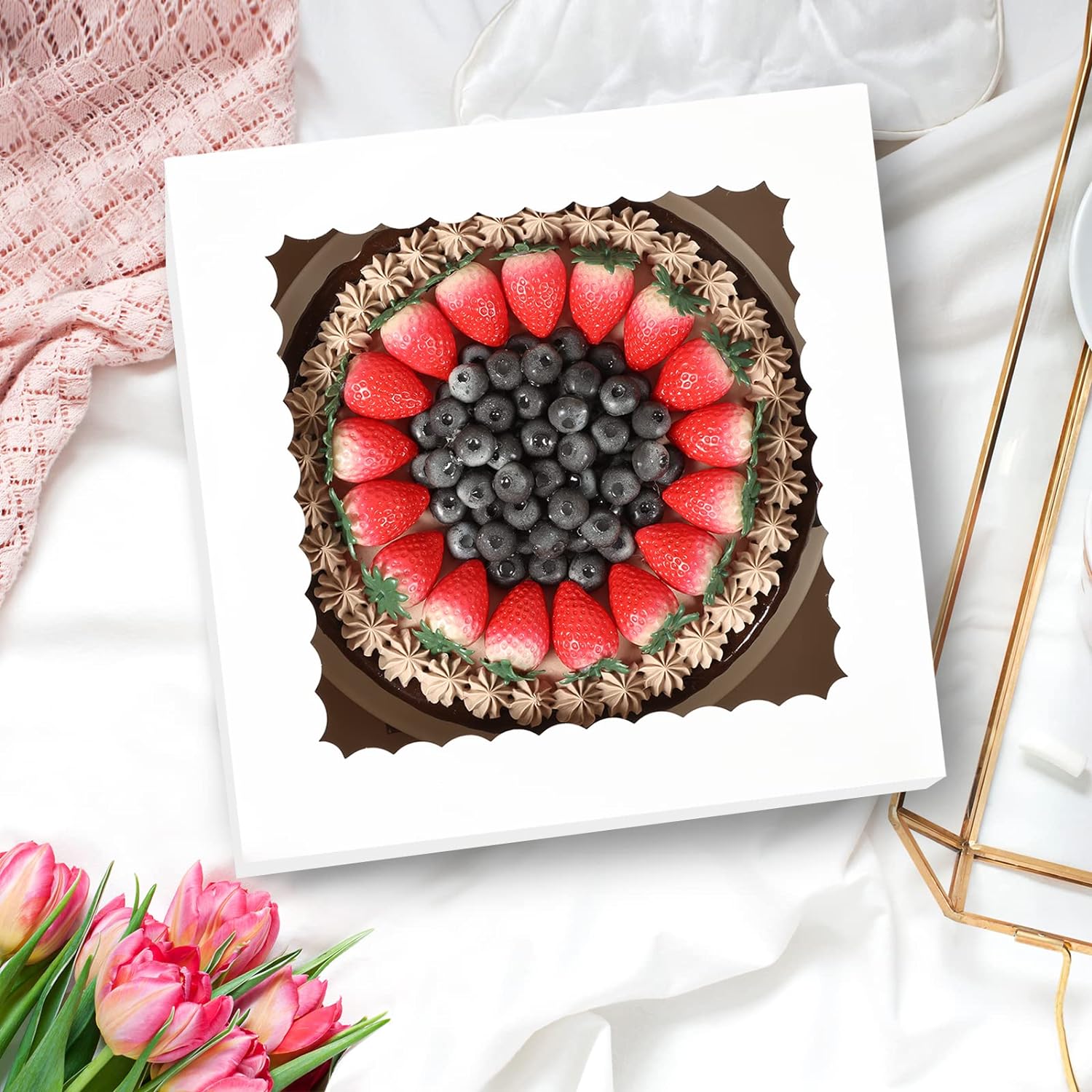 Moretoes 15Pcs Cake Boxes, 12x12x8 Inch White Bakery Boxes with Window Cake Containers Tall Dessert Cardboard Boxes