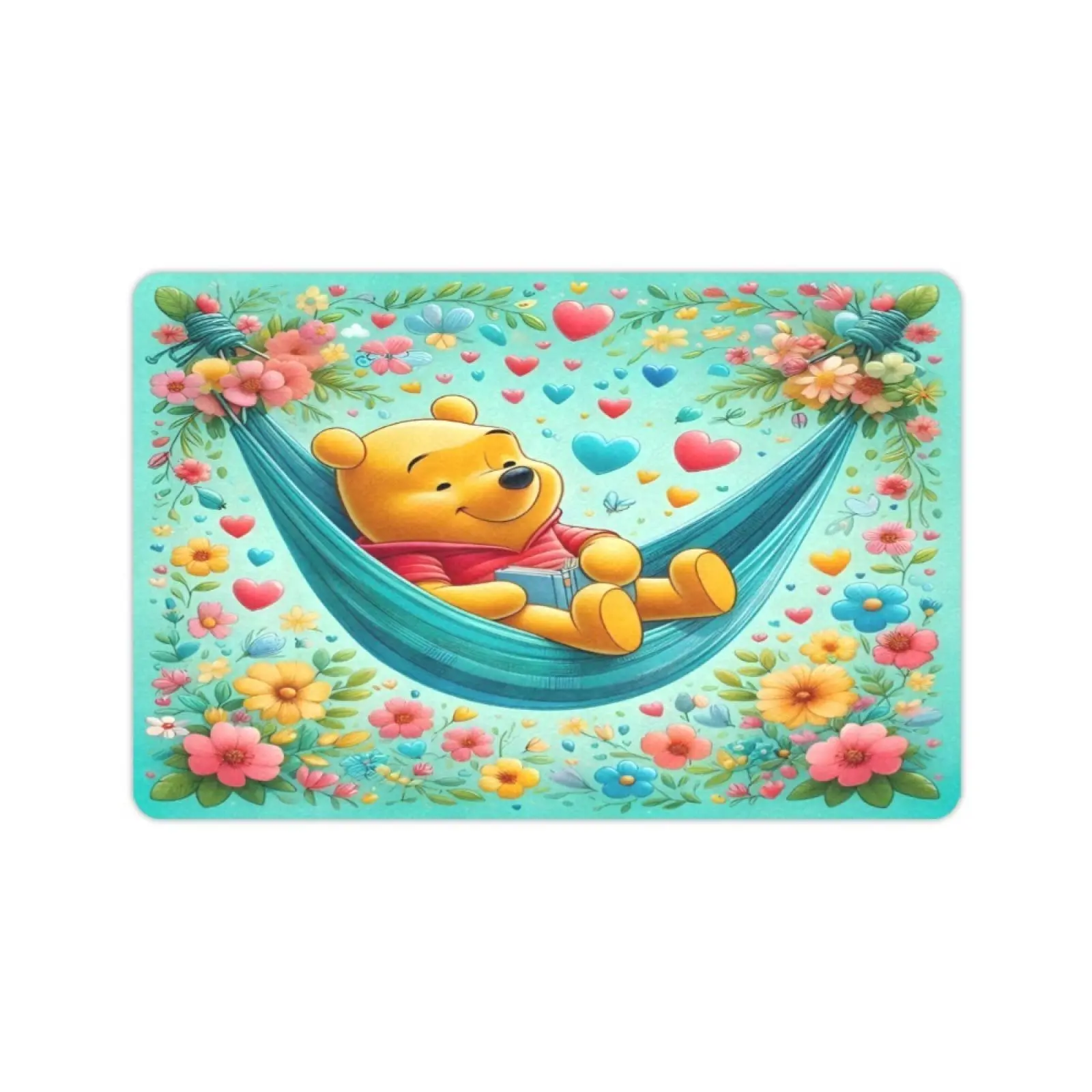 DISNEY CLASSIC Winnie the Pooh Floral Print Non-Slip Low-Profile Doormat, Vibrant Animal-Themed Home Decor, Polyester Home Decorative Rug for Indoor-Outdoor Entrance, Room Decoration Rug, Home Decorative Rugs