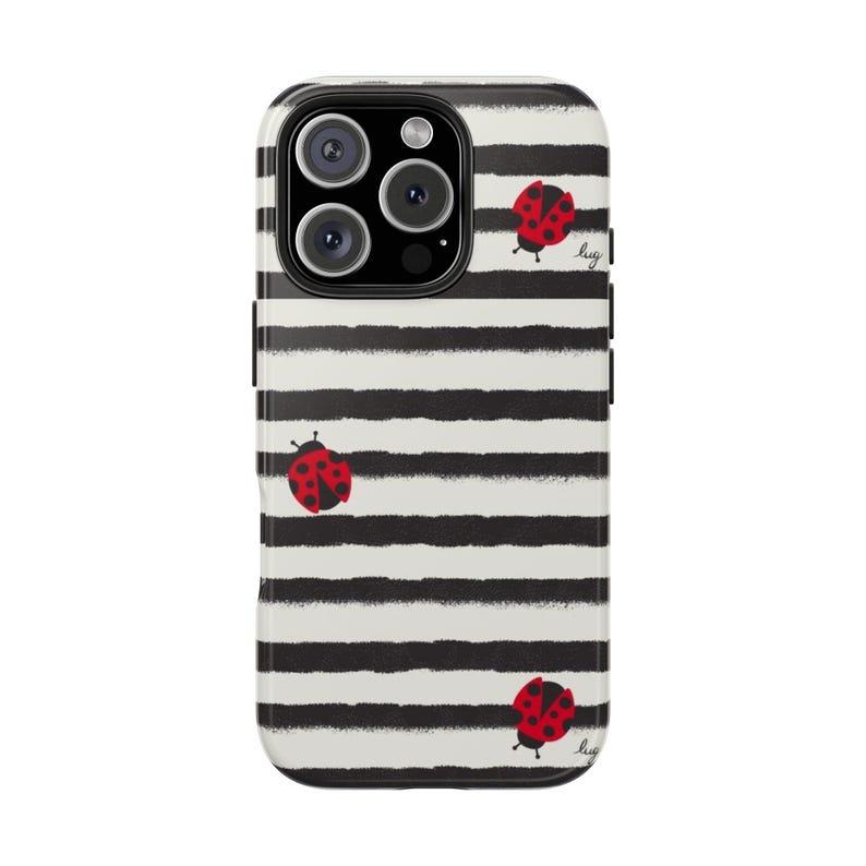 Chic Stripe and Ladybug Phone Case for Stylish Protection and Trendy Design