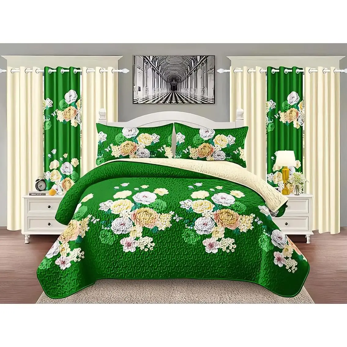 Elegant 9 Piece Floral Bedspread Set with a Beautiful Flower Design for a Cozy and Stylish Bedroom
