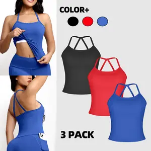 Womens 3Packs Camisole Tank Top U-Neck Sexy Cross Back Spaghetti Strap Cami Sleeveless Lounge Tops  Minimalist Basic Women,build-in bra.