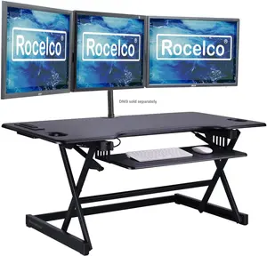 Rocelco Height Adjustable Standing Desk Converter - 46" Sit Stand Riser with USB & AC Charger - Black