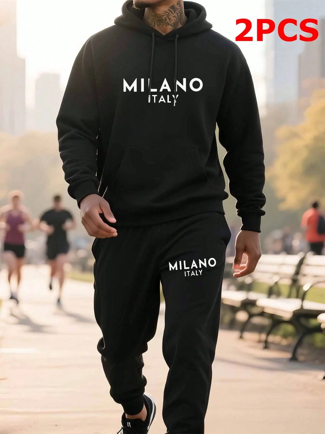 Men's Plus Size Two-Piece Set Hooded Sweatshirt and Sports Pants, Comfortable Casual Wear, Perfect for Daily Use