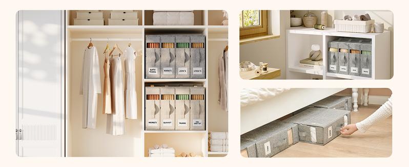 【NewYear2026】4Pack Bed Sheet Organizers for Linen Closet - King/Queen Size Bedding Storage Boxes with Clear Window, Foldable & Dustproof Linen Organizer for Blankets & Sheet Sets