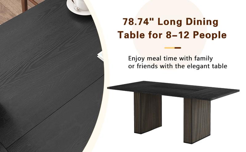 Giratree 78 Inch Dining Table for 6 8 10, Modern Farmhouse Rectangular Kitchen Table, Dining Room Long Tables with Wood Strip Base for Kitchen Living Room