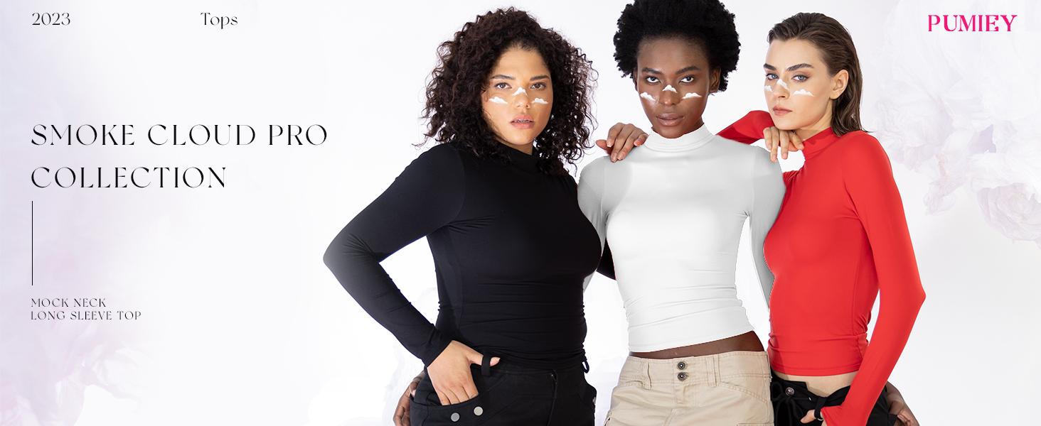 PUMIEY Women's Long Sleeve T-Shirt Mock Turtleneck Slim Fit Tops Sexy Basic Tee Casual Skinny Longsleeves Comfort T-Shirt for Women TiktokShopHolidayHaul