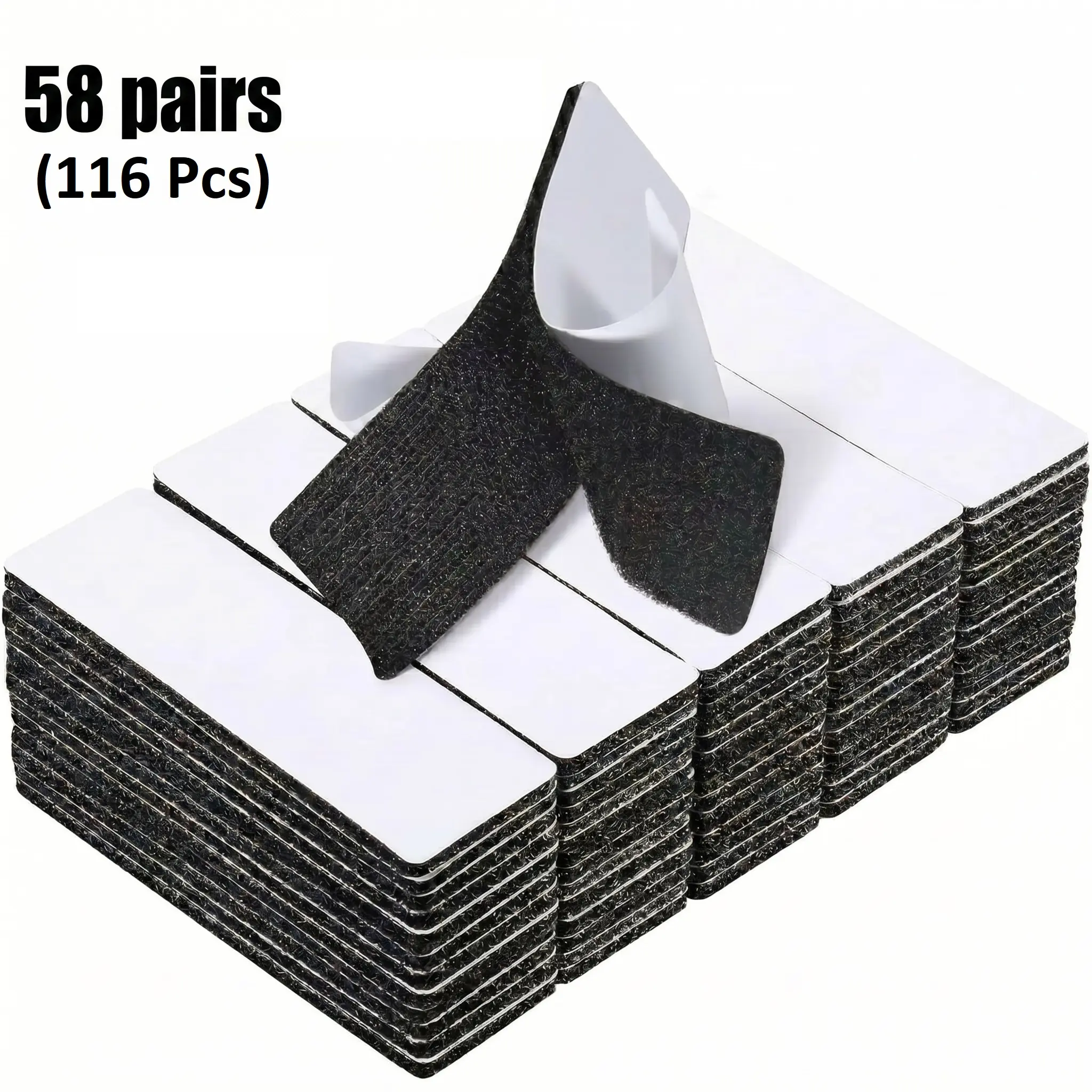 116 PCS (58 pairs) Heavy Duty Hook and Loop Strips, Heavy Duty Double Sided Reusable Adhesive Mounting Tape for Wall Hanging, Picture Frames, Cable Organizer, DIY Home Use