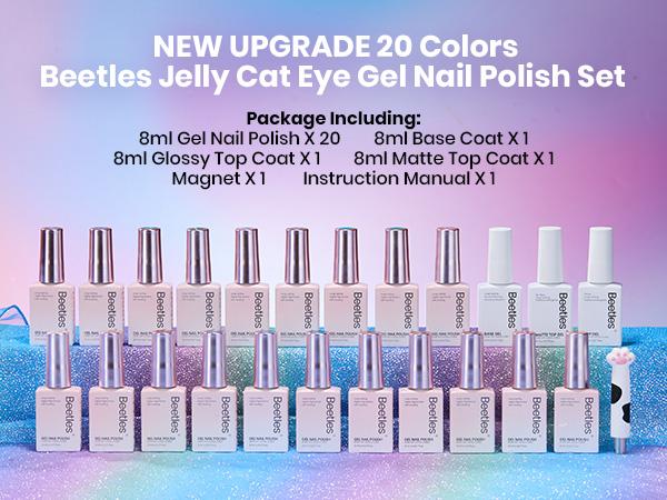 [Exclusive to TTS]Beetles Gel Nail Polish Set 20 Colors 8ML Nude Pink Green Blue Red Cat Eye Uv Gel Polish with Base Top Coat, All Season Manicure Tools for Beginners Nail Art Home Gift for Women