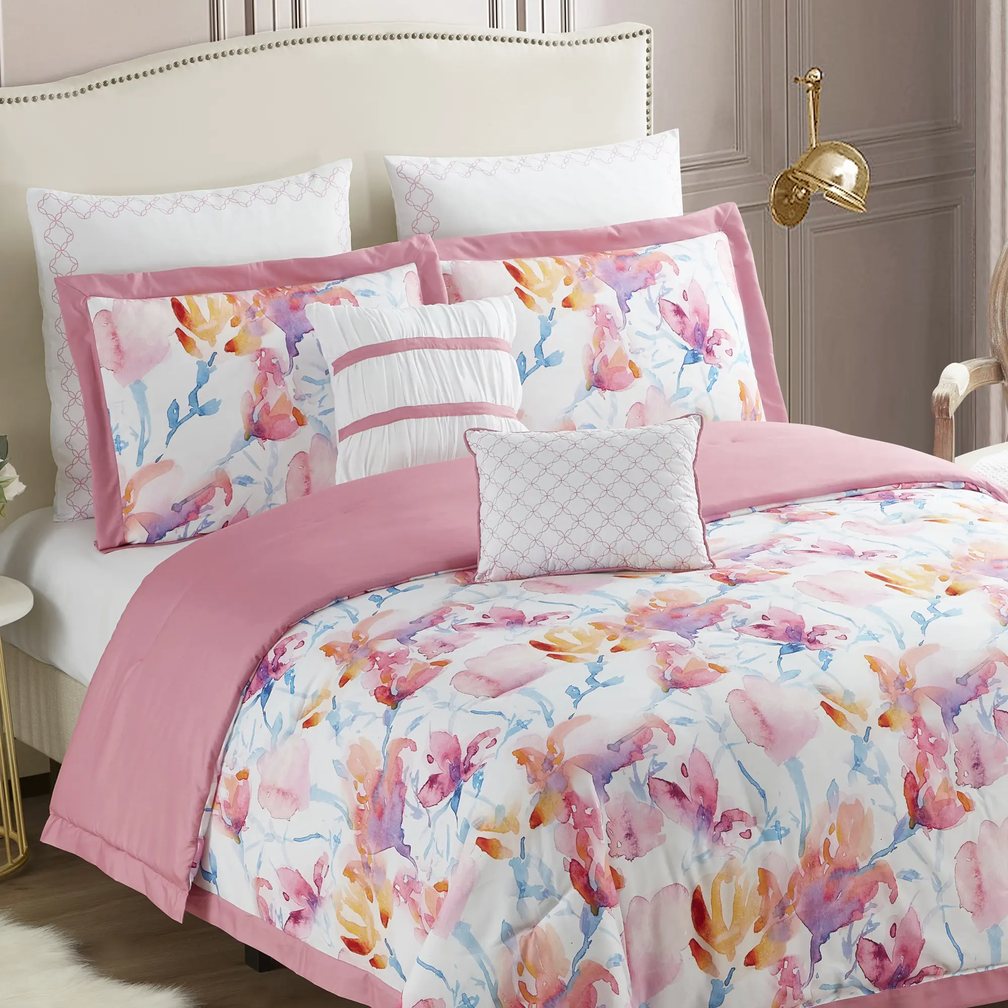 Sweet Home Collection 7-Piece Print Bedding Set - Comforter & Decorative Pillow, Affordable, Hypoallergenic, Cozy Setup, Wrinkle Resistant, Flat Weave, Lightweight Warmth All Year Traditional Bedding
