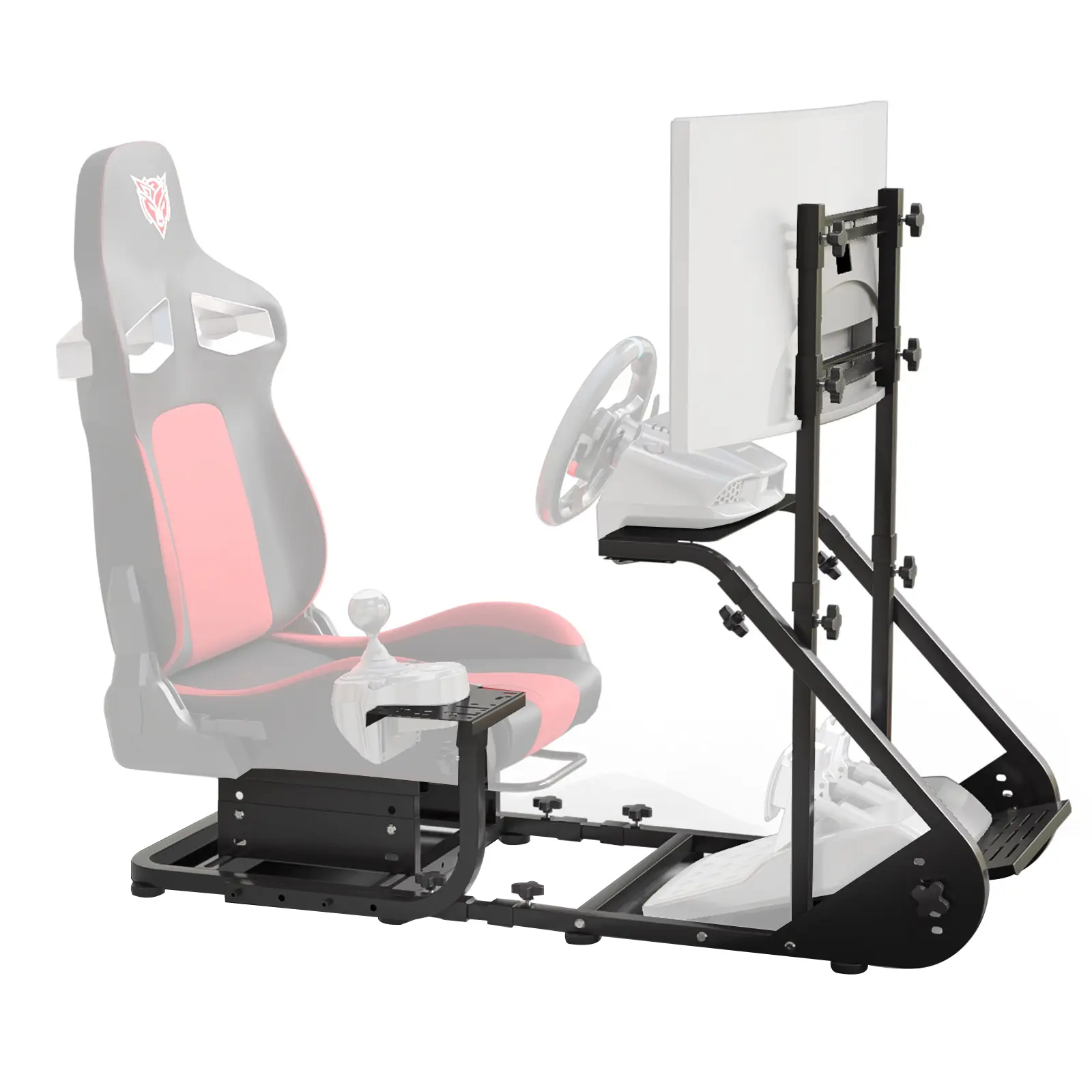 Enhanced Racing Steering Wheel Cockpit - Steel Tube Frame Gaming Accessory with Durable Adjustable Structure, PU Leather Seat Surface, Compatible with Fanatec, PXN, Thrustmaster (Excludes Handbrake, Pedals, Display; Includes Room, Vehicle Accessories)