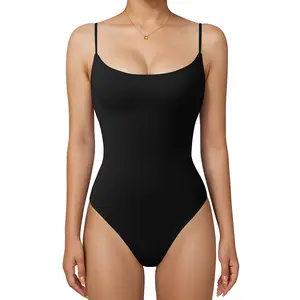 OYV Women Sexy Square Neck Adjustable Bodysuit Backless Bodysuit Top