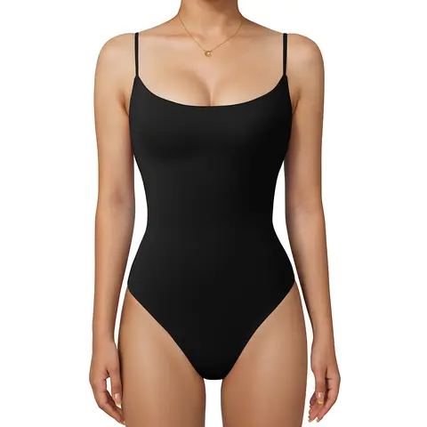 OYV Women Sexy Square Neck Adjustable Bodysuit Backless Bodysuit Top