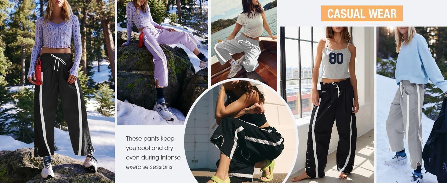 Imily Bela Women's Baggy Wide Leg Pants Casual Drawstring Elastic Waisted Contrast Color Workout Y2K Track Pants for All Seasons - Wideleg Imily Bela Women's Baggy Wide Leg Pants Casual Drawstring Elastic Waisted Contrast Color Workout Y2K Track Pants for All Seasons - Wideleg