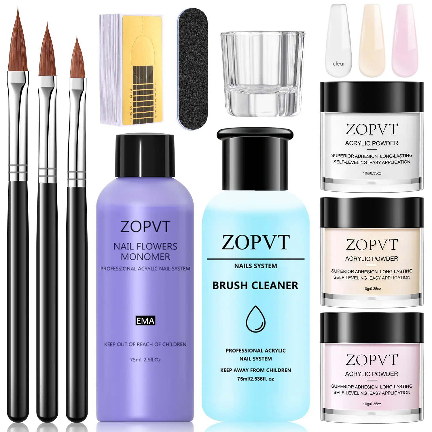 Acrylic Powder Set, Choose From Transparent Color, Nude Tone, Includes Liquid & Brush Cleaner, Ideal for Home DIY Nail Art Extension, Acrylic Nail Extensions