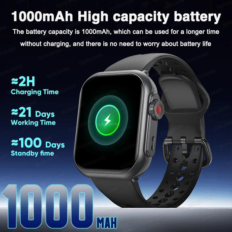K62APP For IOS Watch Ultra 2 SE 1000mAh Battery GPS AMOLED Display Bluetooth Call Sport Waterproof Smart Watch Men Women Android iOS Compatible Wearable Card Charging Magnetic Screen Wireless Black