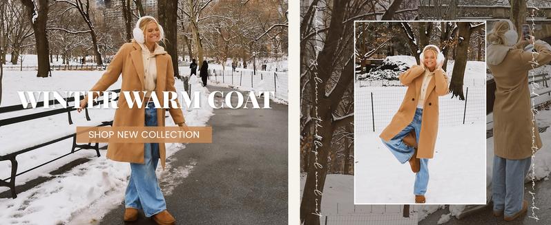 Naeduo Women's Winter Wool Blend Coat Casual Notch Lapel Single-Breasted Peacoat Knee-length Mid Long Pea Trench Overcoat