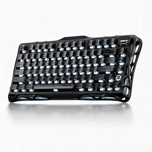 GravaStar Mercury K1 Stealth Black 75% Wireless Mechanical Keyboard, Aluminum Alloy Gaming Keyboard with Knob, Hot Swappable, Linear Switches, Transparent Keycaps, RGB Backlit, 2.4GHz/BT5.0/USB for PC Gaming