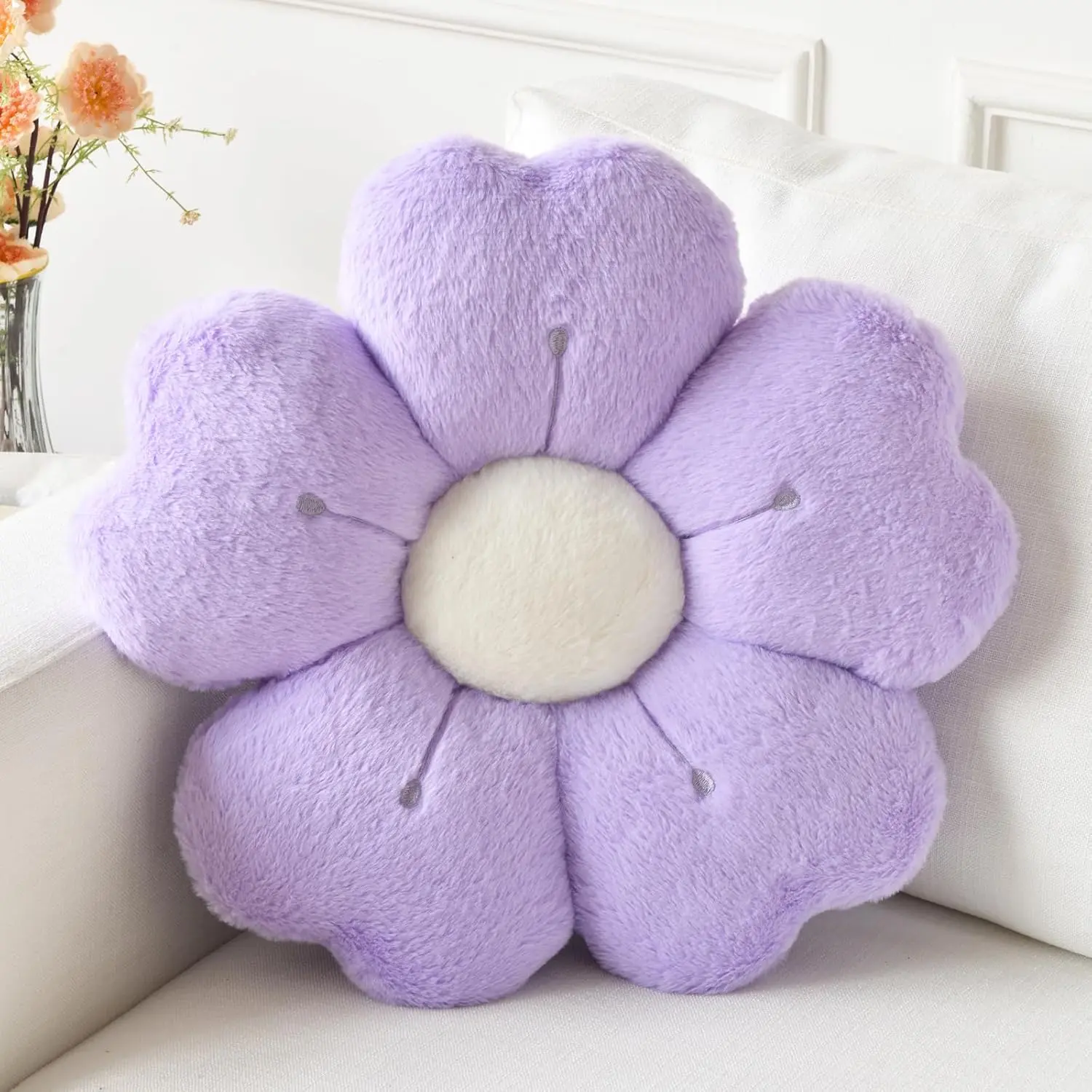 Flower Pillow, Flower Shaped Pillow Decorative Throw Pillows for Bed Couch, Cute  Pillow Dorm Decor Floor Seating Cushion (Light Purple, 19.6 Inches)