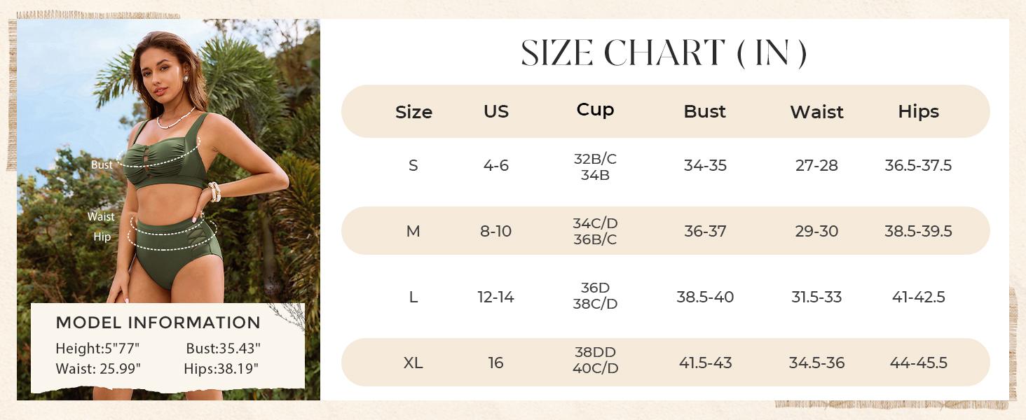 【S-XL】Hanna Nikole Women's Bikini Sets High Waisted, 2 Piece Bathing Suit Tummy Control, Push Up Cutout Ruched Swimsuit Beachwear