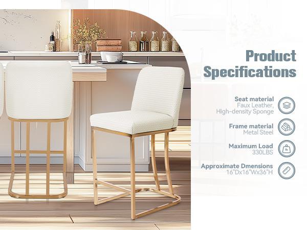 Sophia & William Modern 24 inch Bar Stools, Leather Counter Stools with Back, Kitchen Island Chairs, Counter Height Bar stools Fall Deals For You