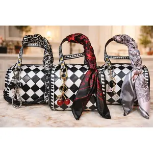 Checkered Tooled Leather Speedy Bags - Durable High-Quality Classic Style Adjustable Strap Spacious Interior Lightweight Everyday Essentials