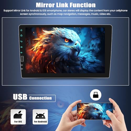 1080P Touch Screen Single Din Car Stereo,9 Inch 1 Din Car Radio with Mirror Link Bluetooth Hands-Free Call FM Radio Car Audio Support SWC USB EQ Backup Camera