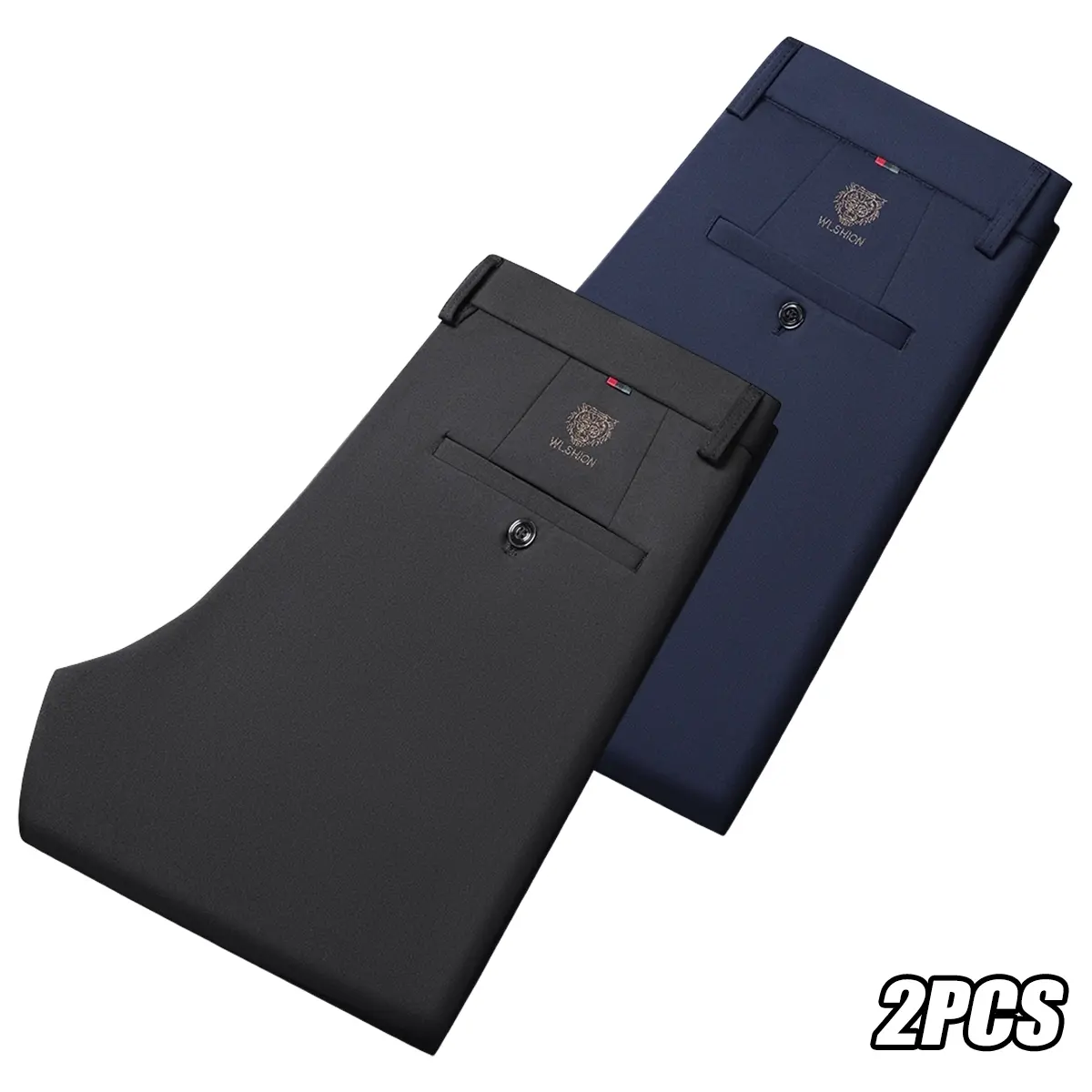 JOGWAVE Menswear 2PCS Men’s Plain Business Work Pants - Mid-to-High Waist, Zipper Closure, Customizable Close Fit, Multiple Pockets, Durable Breathable Polyester, All-Season, No-Iron, Stylish Golf Trousers