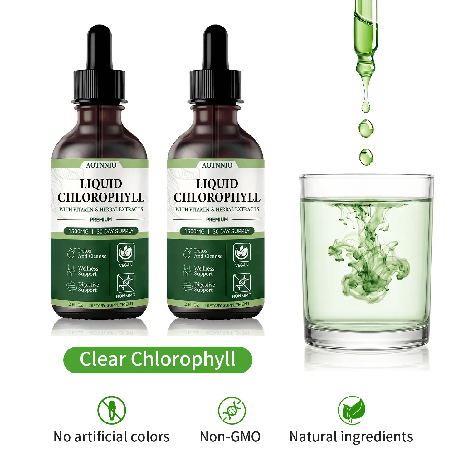 Clear Chlorophyll Liquid Drops | 1500 mg Chlorophyll Supplement | Supports Natural Cleansing, Digestive Health & Daily Wellness | Natural Ingredients | No Artificial Colors | Natural Mint Flavor | 30-Day Supply
