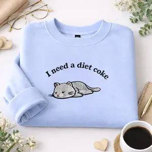 I Need Diet Coke Embroidered Sweater, Funny Gift Sweatshirt Soda Lover, Funny Coke Gift for Diet Coke Lover, Soda Gift Crewneck