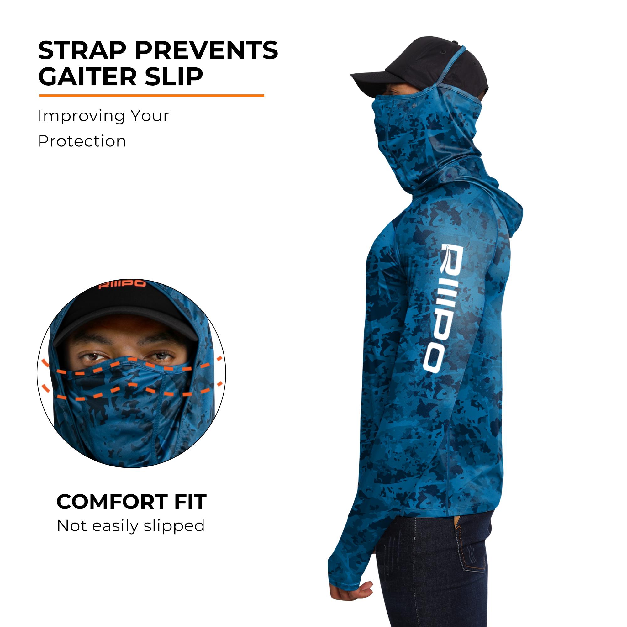 【Clearance】R10 Sun Hoodie Shirts w/ UV Detection Logo Mask Neck Gaiter Thumbhole Men UPF 100+ Sun Protection Long Sleeve Lightweight Quick Dry Moisture Wicking Breathable Cooling Athletic Activewear for Outdoor Sports Fishing Boating Construction Roofing