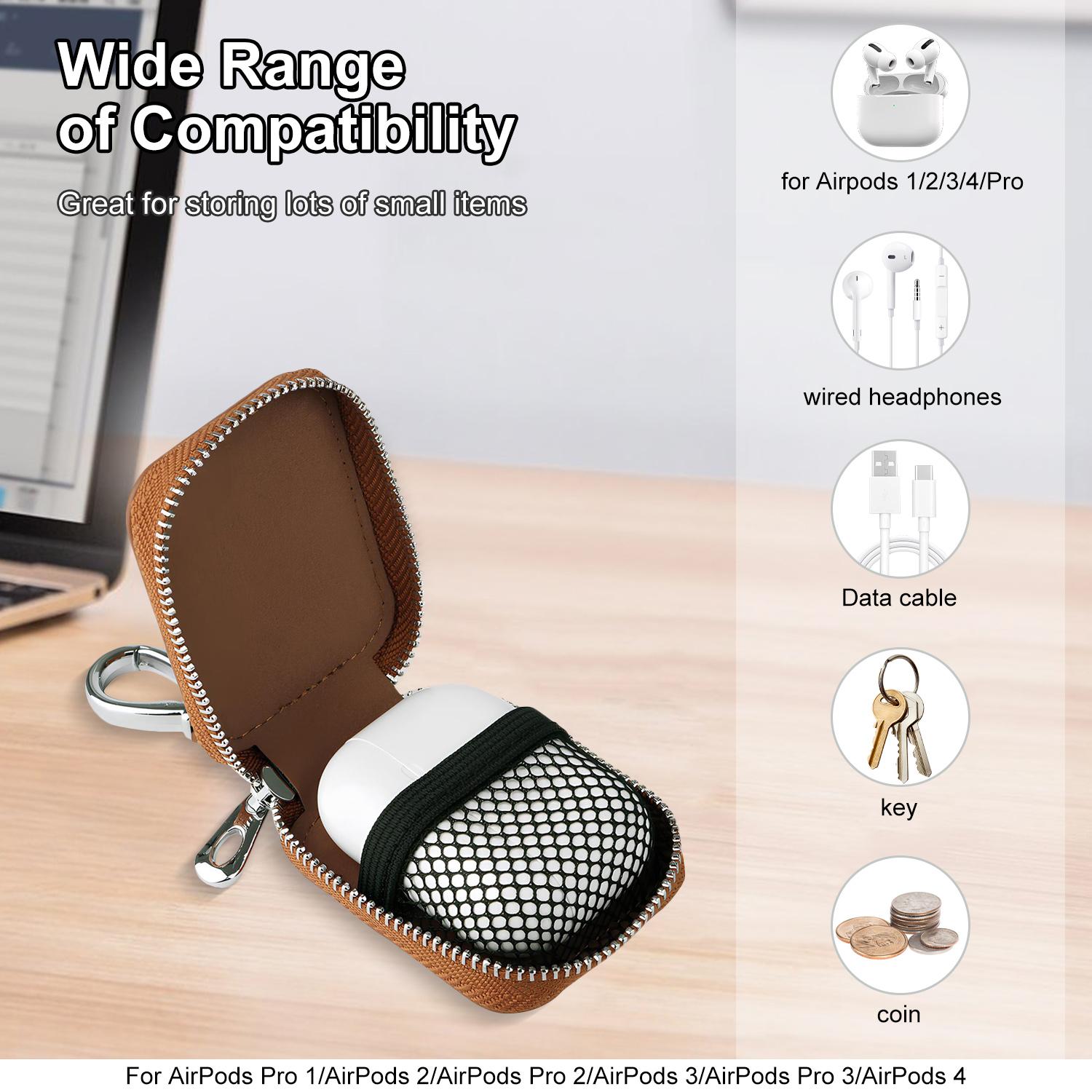 Universal Leather Earbud Case for AirPods 1/2/3/4Pro, Dustproof & Waterproof & Anti-scratch Travel Wireless Earbuds Bag, Portable Earphone Case Protective Storage Pouch Bag with Mesh Pocket & Keychain for Wireless Headphone USB Cable Universal Leather Earbud Case for AirPods 1/2/3/4Pro, Dustproof & Waterproof & Anti-scratch Travel Wireless Earbuds Bag, Portable Earphone Case Protective Storage Pouch Bag with Mesh Pocket & Keychain for Wireless Headphone USB Cable