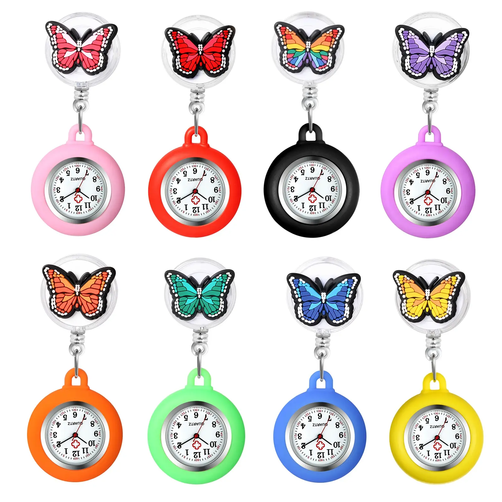 OIDEA Silicone Nurse Watch - Fashionable Stylish Watch, 4.1cm Round Face, 60cm Retractable Pull Cord, Water Resistant Clip-On Fob Pocket Quartz Analog Clock for Medical Staff, Water Resistant Watch