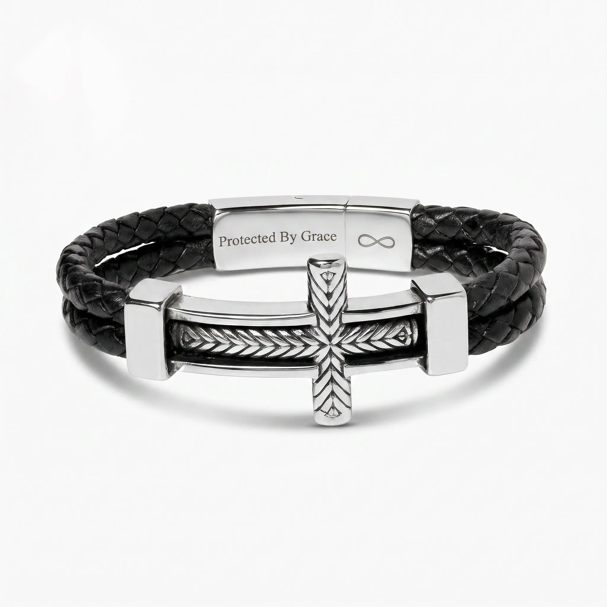 Personalized Men’s Cross Leather Bracelet – Christian Gift for Men