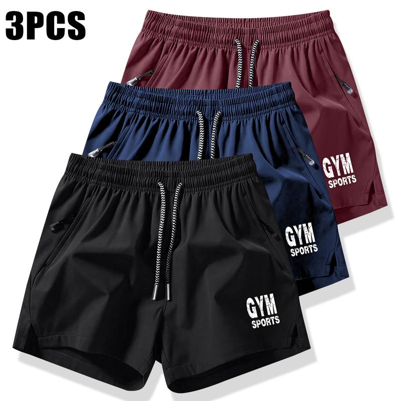 Men's 3-Pack Solid Color Drawstring Pocket Shorts, Summer Casual Quick-Dry Elastic Waist Drawstring Shorts with Zippered Pockets, Durable Comfort for Gym and Outdoor Leisure Activities Breathable Drawstring Jogger Shorts Zipper Athletic Shorts quick-dry c