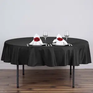 Polyester Round Tablecloth 90" Black with Durable Finish - Perfect for Events & Parties