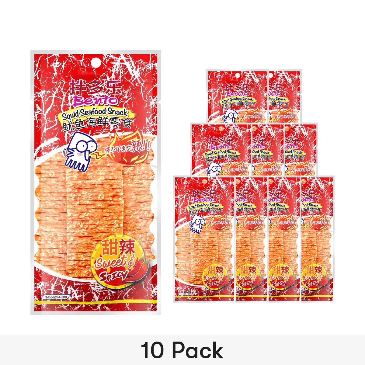 BENTO Sweet & Spicy Dried Squid Snack 18g x 10 Packs - Authentic Thai Flavor, Perfect for On-the-Go