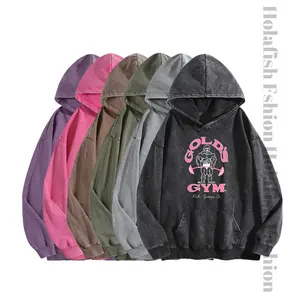 Holafish Women's Gold's Gym Print Acid Wash Hoodie Vintage 2026 Oversized Loose Fit Winter Warm Streetwear Casual Tunic Graphic Long Sleeve Sweatshirt