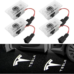 [ 4 Pack ] Car Door Lights for Tesla Model S/3/X/Y Logo Projector Tesla Puddle Lights LED Welcome Lights Ghost Shadow for Tesla Model 3/S/Y/X Accessories