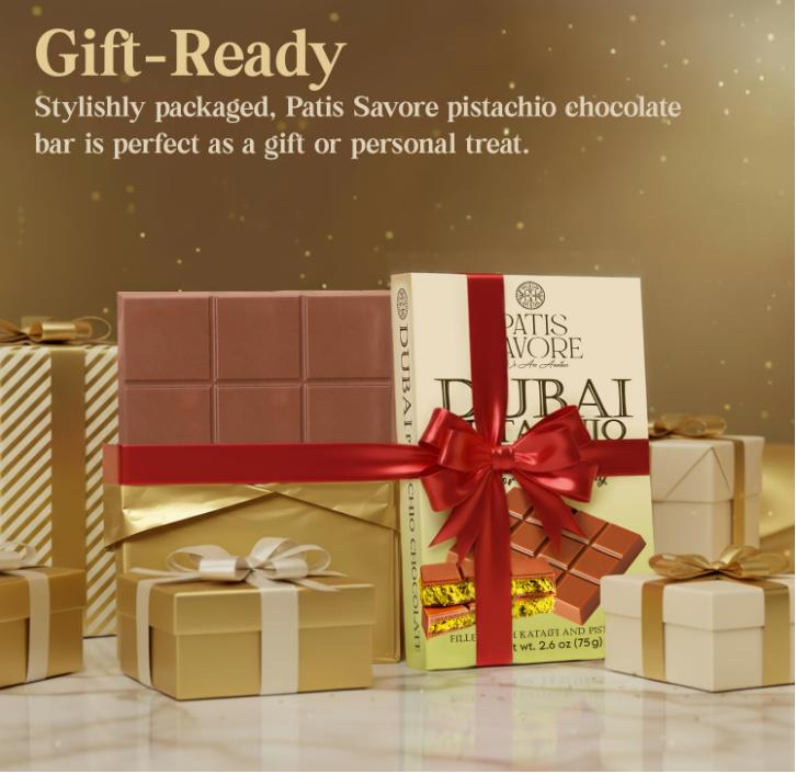 Dubai Chocolate Bar Pistachio – 2.6 oz Premium Dessert with Pistachio Cream & Kataifi Filling | Gourmet Dubai Chocolate Filling | Elegant Gift Chocolate