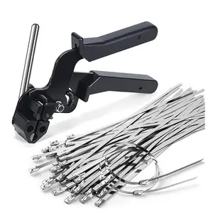 100-Piece 11.8" UV-Resistant Metal Zip Ties with Stainless Steel Cable Tie Gun – Special Fastening & Cutting Tool for Steel Zip Ties: Ideal for Chain Link Fences, Exhaust Pipes & Outdoor Use